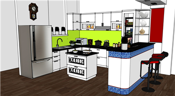 [厨房]现代风格厨房橱柜吧台椅 SU免费模型下载
