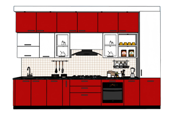 [厨房]红色厨房橱柜厨具 免费SU模型