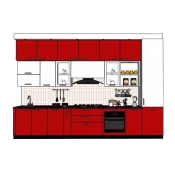 红色厨房橱柜厨具厨房SU模型 SU模型下载