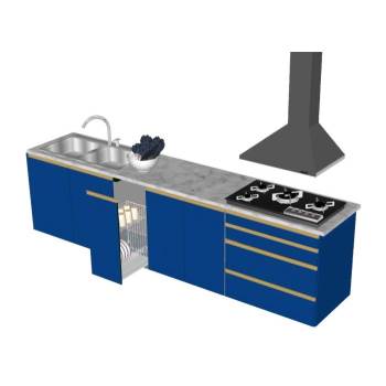 简单的蓝色橱柜厨房SU模型 SU模型下载