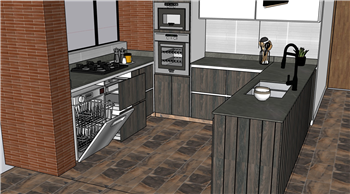 [厨房]工业风厨房 草图大师模型库下载