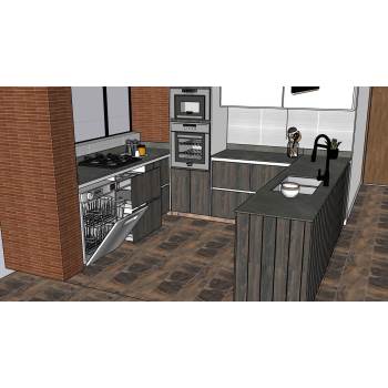 工业风厨房厨房SU模型 SU模型下载