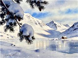 水彩画:冰天雪地也是金山银山的美丽风景画