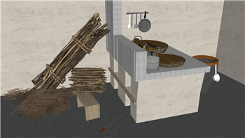 [厨房]农村柴火灶地锅灶台 SU模型素材网站