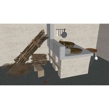 农村柴火灶地锅灶台厨房SU模型 SU模型下载