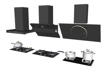[厨房]抽油烟机和燃气灶锅头厨具 SU模型素材免费