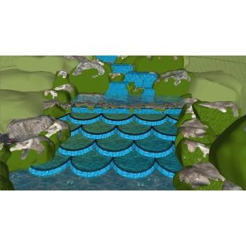 鱼鳞状叠水景观SU模型 SU模型下载