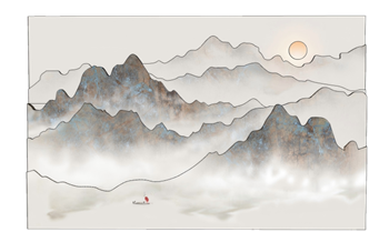 [装饰]中式背景墙山水画 SU模型库