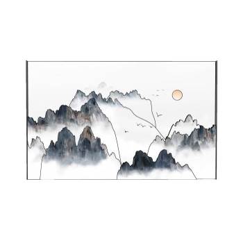 中式山水画背景墙装饰SU模型 SU模型下载