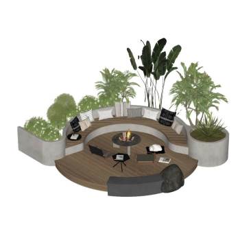 现代自然风的户外下沉式休闲区景观SU模型 SU模型下载