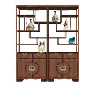 [柜子]中式风格博古架花瓶 SU下载