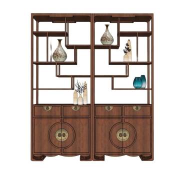 中式风格博古架花瓶柜子SU模型 SU模型下载