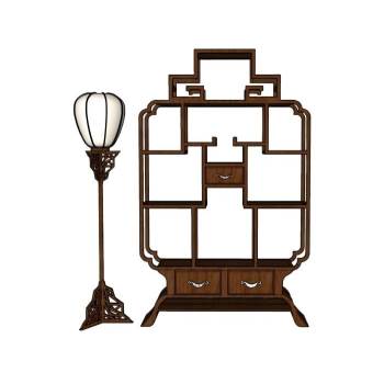 中式家具博古架落地灯柜子SU模型 SU模型下载