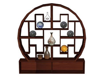 [柜子]中式圆形博古架博古柜 skp素材百度云下载