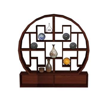 中式圆形博古架博古柜柜子SU模型 SU模型下载