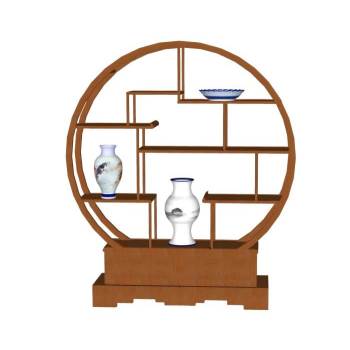 博古架和青花瓷瓶柜子SU模型 SU模型下载