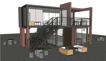 [商业]工业风loft集装箱咖啡厅咖啡屋 SU模型免费素材