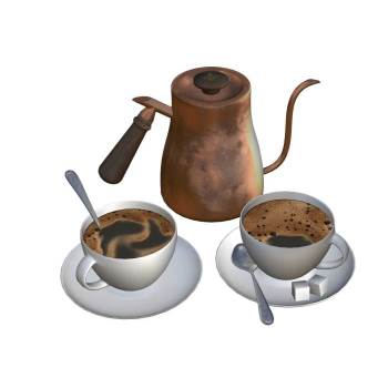 咖啡杯茶壶糖块装饰SU模型 SU模型下载