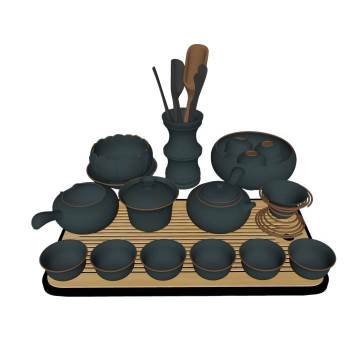 一套的茶具茶壶茶杯装饰SU模型 SU模型下载