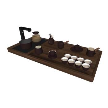 中式功夫茶台茶具茶壶茶杯等装饰SU模型 SU模型下载