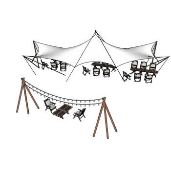 露营桌椅张拉膜天幕桌子SU模型 SU模型下载