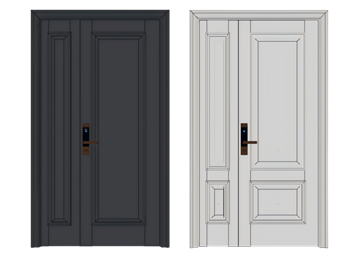 [门窗]防盗门 子母门 指纹锁 门把手 SU模型免费下载