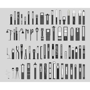 中式景观灯路灯草坪灯集合灯具SU模型 SU模型下载