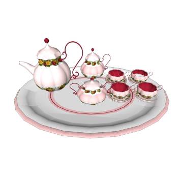 田园风格的英式下午茶茶具装饰SU模型 SU模型下载