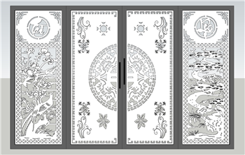 [门窗]中式风格的四扇推拉门屏风装饰板 草图官方模型下载