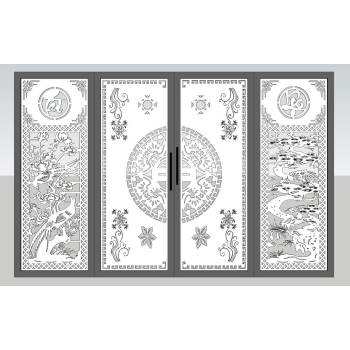 中式风格的四扇推拉门屏风装饰板门窗SU模型 - SU模型免费下载_sketchup模型