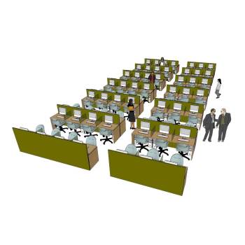 公司办公桌工位员工桌办公SU模型 SU模型下载