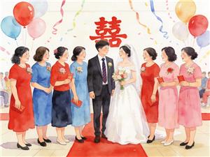 水彩画:九个姑姑参加大侄子的婚礼
