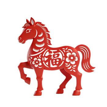 矢量图:小马福字剪纸窗花C4D元素