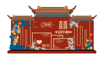 [装饰]中式国潮美陈婚礼背景墙 SU组件库