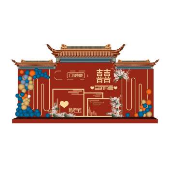 中式国潮美陈婚礼背景墙装饰SU模型 SU模型下载