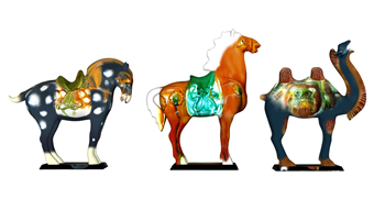 [装饰]唐三彩艺术品古董 三彩花马 三彩红马和三彩骆驼 su模型