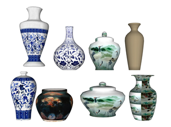 [装饰]陶瓷器皿青花瓷瓶 SU免费素材库