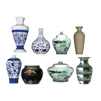 陶瓷器皿青花瓷瓶装饰SU模型 SU模型下载