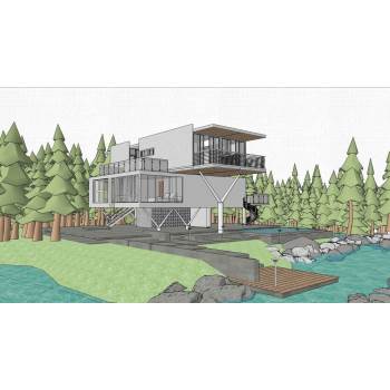 海滨别墅滨水住宅建筑SU模型 SU模型下载