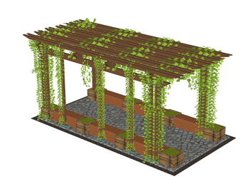 [景观]中式风格的景观廊架花架蔓藤 su模型素材免费