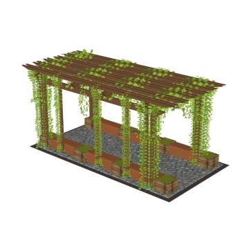 中式风格的景观廊架花架蔓藤景观SU模型 SU模型下载