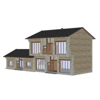新中式乡村风格民居建筑SU模型 SU模型下载
