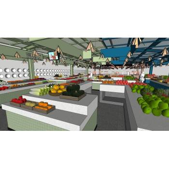 菜市场集市摊位菜场农贸市场商业SU模型 SU模型下载