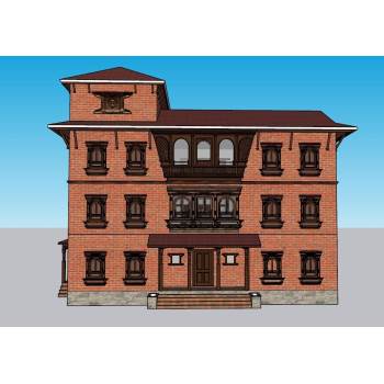 尼瓦尔红砖砌筑建筑SU模型 SU模型下载
