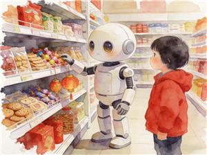 水彩画:起猛了 机器人在给我挑年货