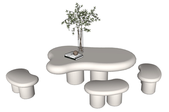 [桌子]简约奶油风的云朵造型桌椅组合 SU模型免费下载