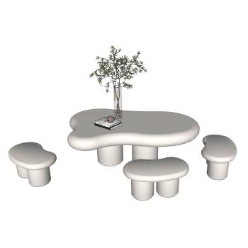 简约奶油风的云朵造型桌椅组合桌子SU模型 SU模型下载