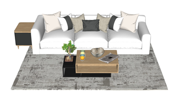 [沙发]现代简约风格三人位沙发茶几组合 草图大师模型