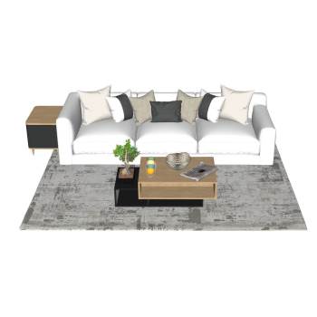 现代简约风格三人位沙发茶几组合沙发SU模型 SU模型下载