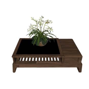 中式风格茶几和花瓶桌子SU模型 SU模型下载